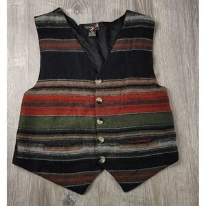 Vintage‎ Thums-Up for Him M Wool Blend Southwestern Vest Aztec Stripe 80s 90s